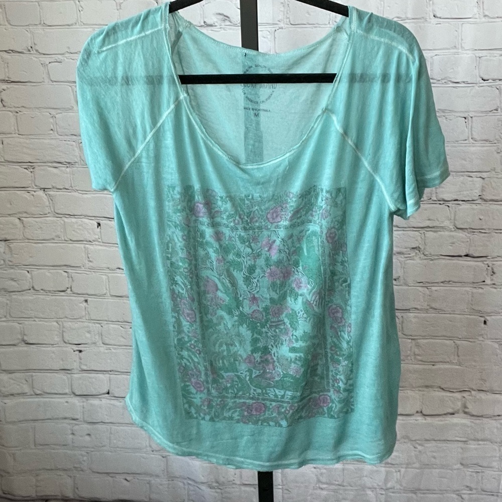 Lucky Brand Slub Knit Green Graphic T-Shirt Size Medium